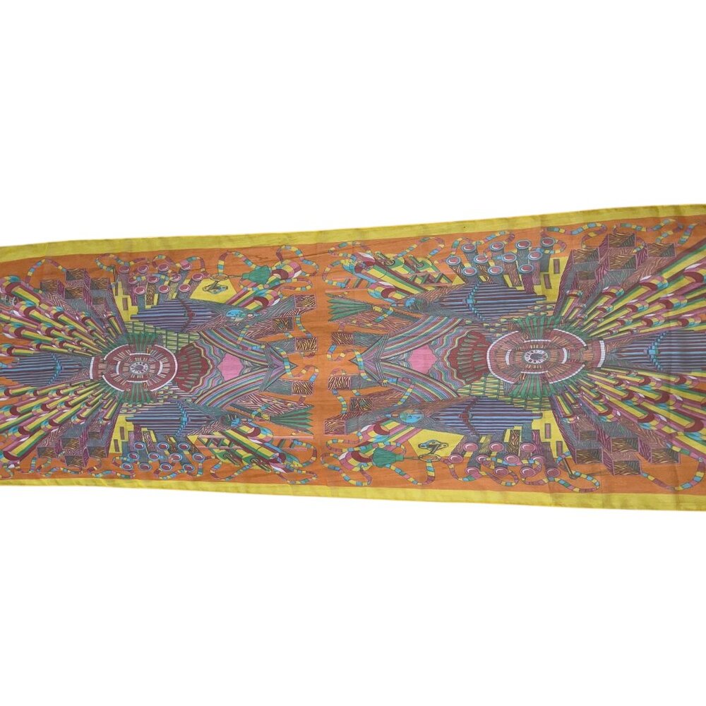 Colorful Patterned Long Orange Transparent‎ Spring Silk Modal Scarf 63” x 21” - Picture 7 of 8